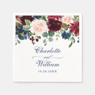 Burgund Navy Blush Bloral Rustikale Hochzeit Serviette