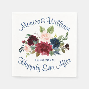 Burgund Navy Blush Bloral Rustikale Hochzeit Serviette