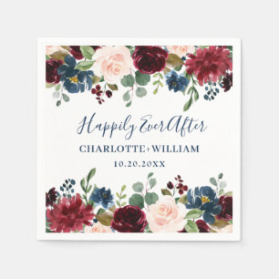 Burgund Navy Blush Bloral Rustikale Hochzeit Serviette