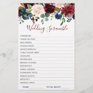 Burgund Navy Blush Blume Brautparty Games