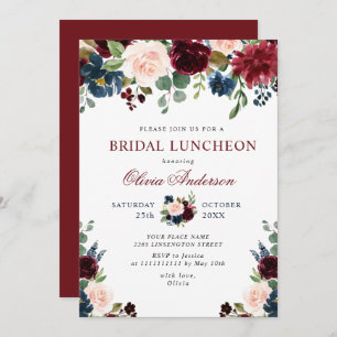 Burgund Navy Blush Blume BRIDAL LUNCHEON Einladung
