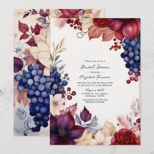Burgund, Navy & Blush Boho Weinverkostung Brautpar Einladung
