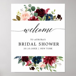 Burgund Navy Blush Brautparty Willkommen Poster