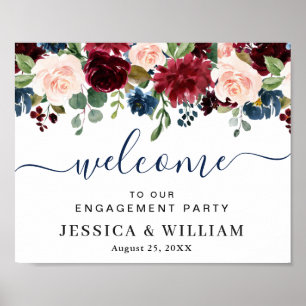 Burgund Navy Blush ENGAGEMENT PARTEI Willkommen Poster