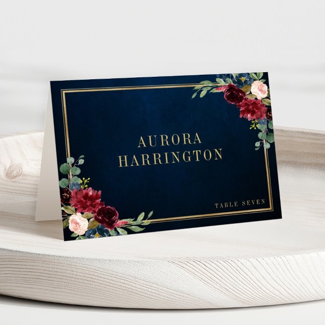 Burgund Navy Blush Floral Gold Hochzeit Platzkarte Tischnummer (Von Creator hochgeladen)