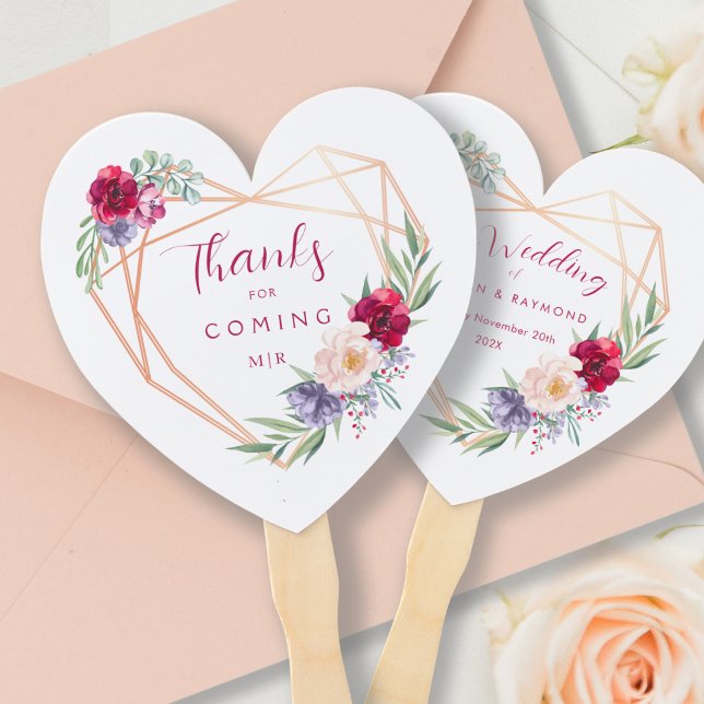 Burgund Navy & Blush Heart Bloom Wedding Hand Fan Fächer (Von Creator hochgeladen)
