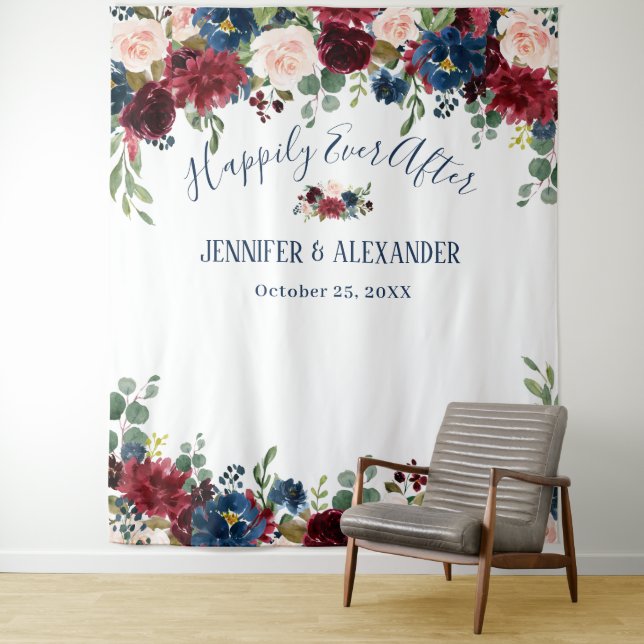 Burgund Navy Blush Hochzeitsszenario Foto Hintergr Wandteppich (Beispiel)