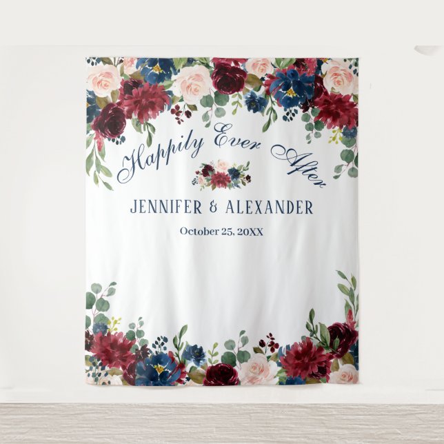 Burgund Navy Blush Hochzeitsszenario Foto Hintergr Wandteppich (Vorderseite)