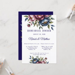 Burgund Navy & Blush Peony Probe Dinner Einladung