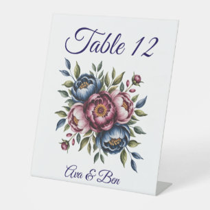Burgund Navy & Blush Peony Wedding Tischnummer Sockelschild
