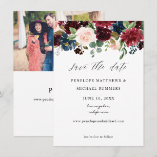 Burgund, Navy & Blush Pink Foto Save The Date