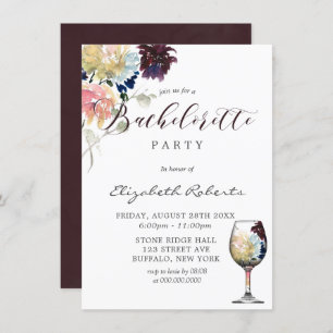 Burgund Navy Blush Pink Peony Junggeselinnen-Absch Einladung