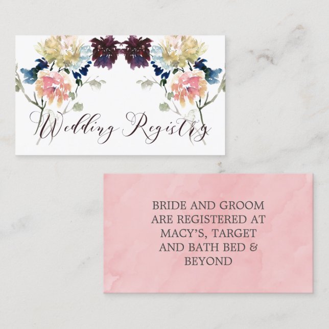 Burgund Navy Blush Pink Wedding Card Visitenkarte (Vorne/Hinten)