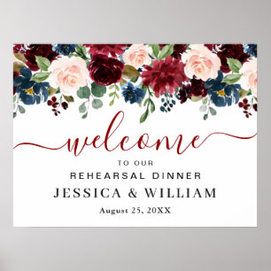 Burgund Navy Blush PROBE DINNER Willkommen Poster