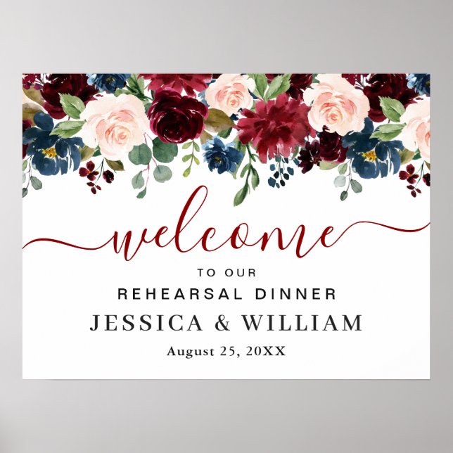 Burgund Navy Blush PROBE DINNER Willkommen Poster (Vorne)
