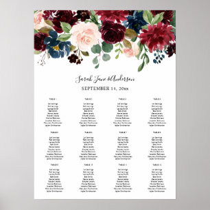Burgund, Navy Blush Rosa Blumensitzkarte -12 Poster