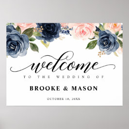 Burgund Navy Blush Rustikale Hochzeit Willkommen Poster