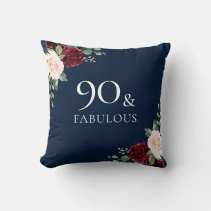 Burgund & Navy, Blush Wasserfarbe 90. Geburtstag Kissen