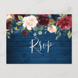 Burgund Navy Blush Watercolor Wedding RSVP Postkarte