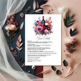 Burgund, Navy & Blush Weinverkostung Details Begleitkarte