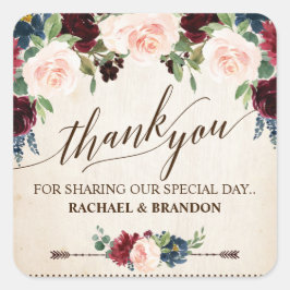 Burgund Navy Floral Boho Country Wedding Quadratischer Aufkleber