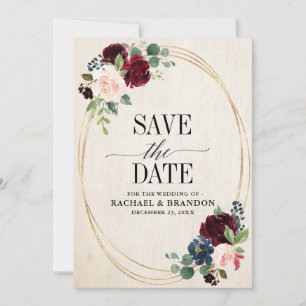 Burgund Navy Floral Boho Country Wedding Save The Date