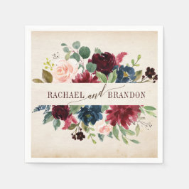 Burgund Navy Floral Boho Country Wedding Serviette