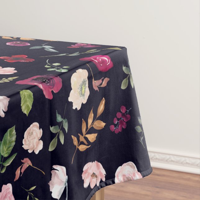 Burgund-Navy-Floral-Muster Tischdecke (Beispiel)