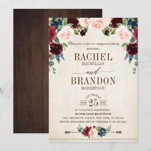 Burgund Navy florale Rustikal Boho Engagement Part Einladung