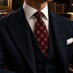 Burgund Navy Gold Heraldische Wappen Club Krawatte