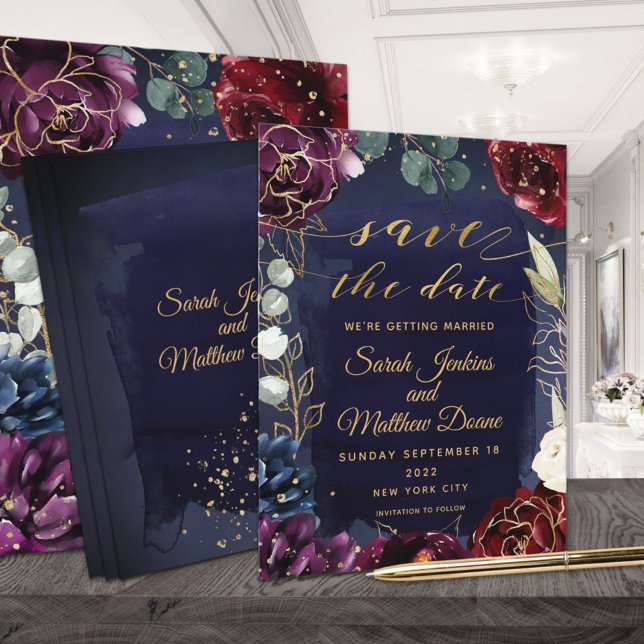 Burgund Navy Hochzeit speichern das Datum II Save The Date (Von Creator hochgeladen)