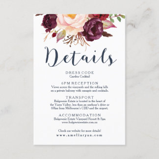 Burgund Navy-Hochzeitskarte Begleitkarte
