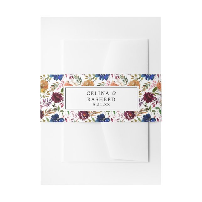 Burgund & Navy Orange Fall Floral 4 Einladungsbanderole (Vorderseite Beispiel)