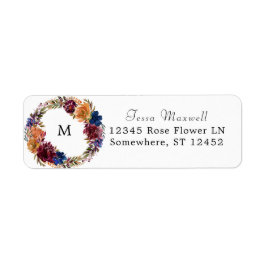 Burgund & Navy Orange Fall Floral Rücksendeadresse