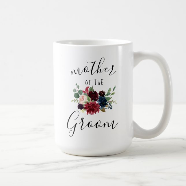 Burgund Navy Pink Floral Mutter der Groom 15oz Kaffeetasse (Rechts)