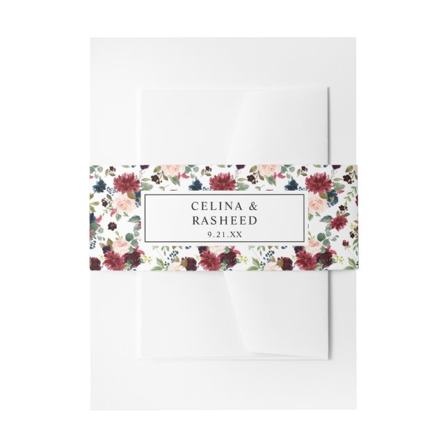 Burgund & Navy, Rosa Rosa Blüte 3 Einladungsbanderole (Vorderseite Beispiel)