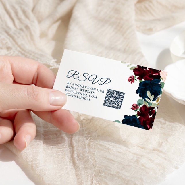 Burgund & Navy Rustikales Brautparty QR UAWG Begleitkarte (Von Creator hochgeladen)