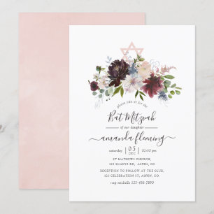 Burgund, Navy und Blush Bat Mizwa Einladung