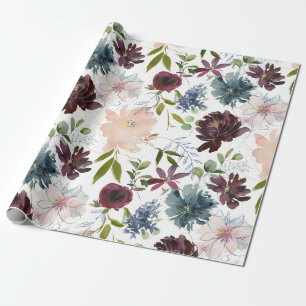 Burgund, Navy und Blush Floral Geschenkpapier