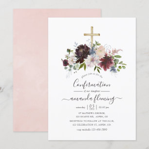 Burgund, Navy und Blush Florale Konfirmation Einladung