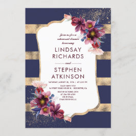 Burgund Navy und Gold Floral Probe Dinner Einladung