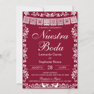 Burgund Nuestra Boda Papel Picado Spanische Hochze Einladung