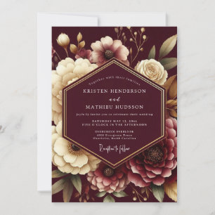 Burgund opulente Flora Hochzeit Einladung