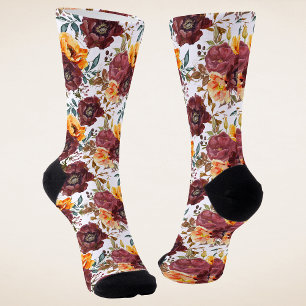 Burgund-orange Botanische Hochzeit im Herbst Socken