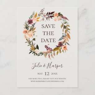 Burgund Orange Floral Beige Save The Date Einladun Einladungspostkarte