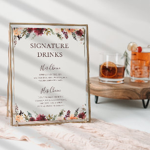 Burgund Orange Floral Beige Signature Drinks Poster