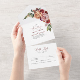 Burgund Orange und Pink Floral Chill Fall All In One Einladung