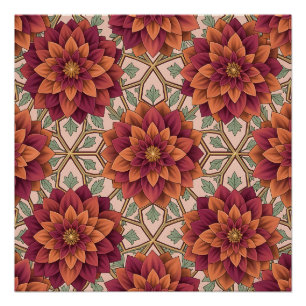 Burgund-orangefarbene Dahlie Geometrisches Gitterm Poster