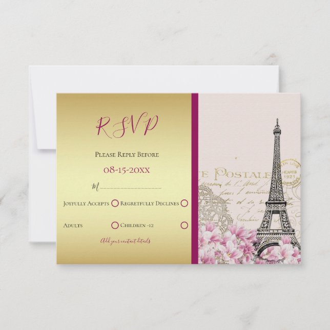 Burgund Paris im Frühjahr Hochzeit RSVP (Vorderseite)