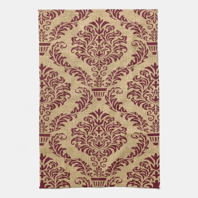 Burgund Pariser Moods Damask Geschirrtuch (Vertikal)